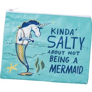 Kinda salty mermaid unicorn blue makeup bag pouch